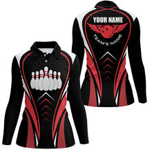 Load image into Gallery viewer, Red white and black Bowling Shirts For Women Bowling Team League Jersey Custom Bowling Polo Shirts NQS6539