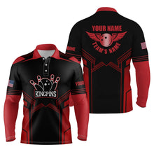 Load image into Gallery viewer, Red black personalized bowling shirt for men – custom name design side view