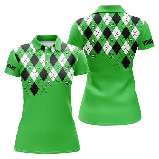Womens golf polo shirt plus size green argyle plaid golf skull pattern custom ladies green golf tops NQS4966
