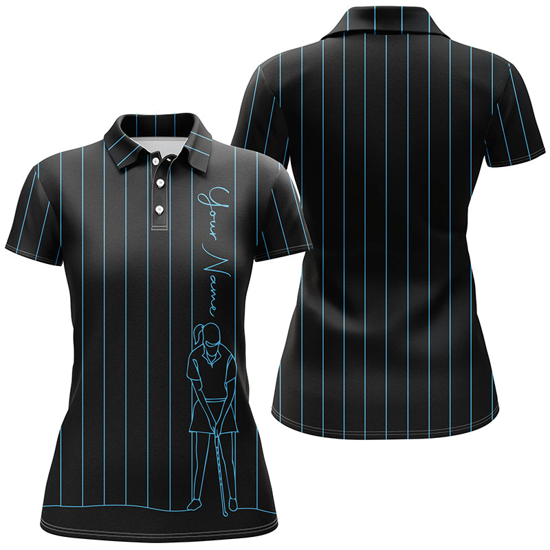 Personalized golf polo shirt for women custom blue stripes black golf tops womens, golf gift for girl NQS7308