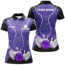 Load image into Gallery viewer, Women bowling polo shirt Custom bowling strike lightning storm thunder team league jersey | Purple NQS6645