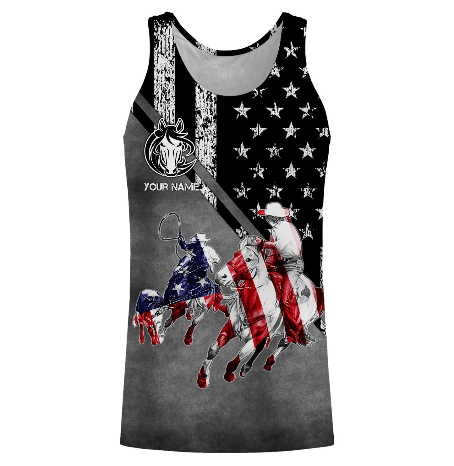 Team roping American flag custom name riding horse shirts, custom horse gift for men, women, kid NQS3078