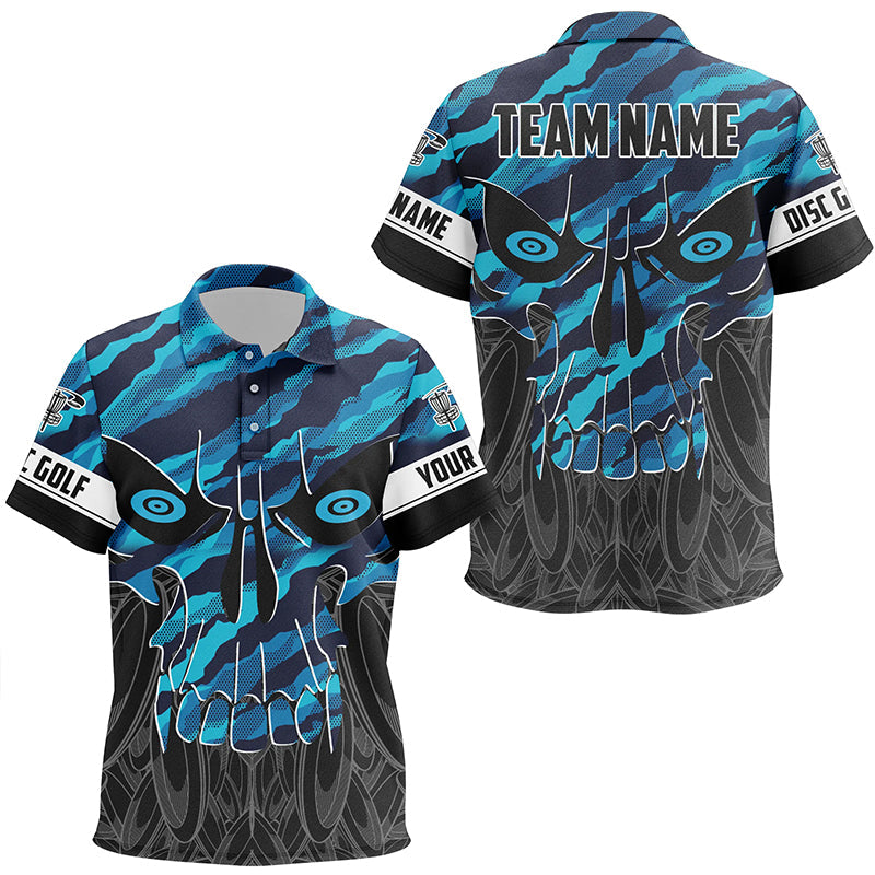 Blue camo Kid Disc golf polo shirts custom skull disc golf jerseys, disc golf shirts NQS7320
