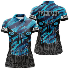 Load image into Gallery viewer, Blue camo Womens Disc golf polo shirts custom skull disc golf jerseys, disc golf shirts NQS7320