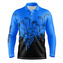 Load image into Gallery viewer, Blue and black golf clubs Mens golf polo shirts custom name male golf attire for men NQS6431