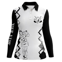 Load image into Gallery viewer, White Women golf polo shirt custom golf clubs ladies golf tops, gifts for golf lovers | Black NQS6444