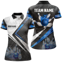Load image into Gallery viewer, Black and white Bowling polo Shirt for women Custom bowling ball pins team Bowler Jerseys | Blue NQS6447