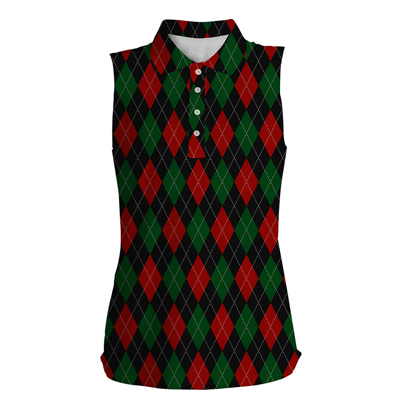 Christmas plaid argyle pattern Womens sleeveless polo shirt golf gifts for women NQS4415