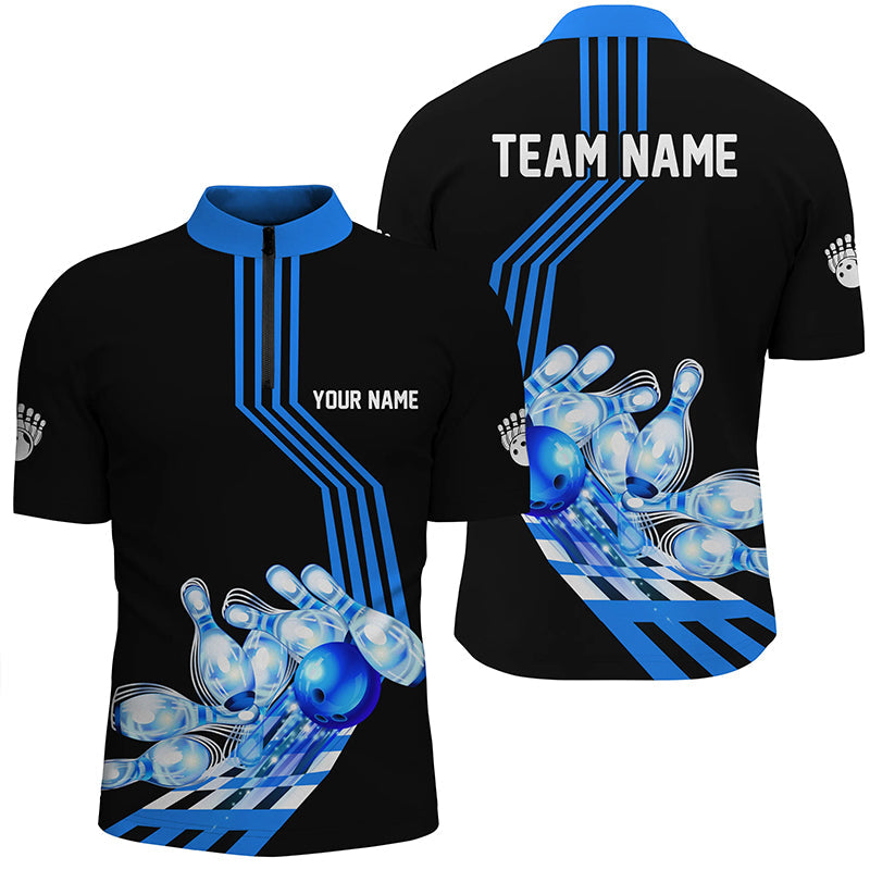 Men Bowling Quarter Zip Shirt Custom Bowling Team league Jerseys, gifts for bowlers | Blue NQS7070