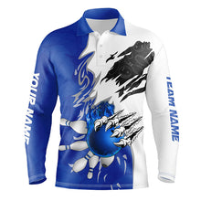 Load image into Gallery viewer, White Bowling polo Shirt for men Custom bowling ball pins Jerseys flame bowling shirt | Blue NQS6460