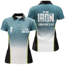 Load image into Gallery viewer, Blue tribal pattern Womens golf polo shirts custom The only iron I know how to use ladies golf attire NQS6907