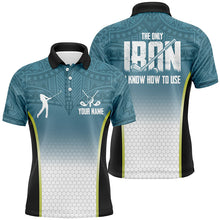 Load image into Gallery viewer, Blue tribal pattern Mens golf polo shirts custom The only iron I know how to use mens golf attire NQS6907