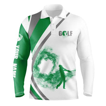 Load image into Gallery viewer, White short sleeve, long sleeve golf polo shirts for mens custom name golfer gifts | Green NQS4799