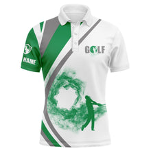 Load image into Gallery viewer, White short sleeve, long sleeve golf polo shirts for mens custom name golfer gifts | Green NQS4799