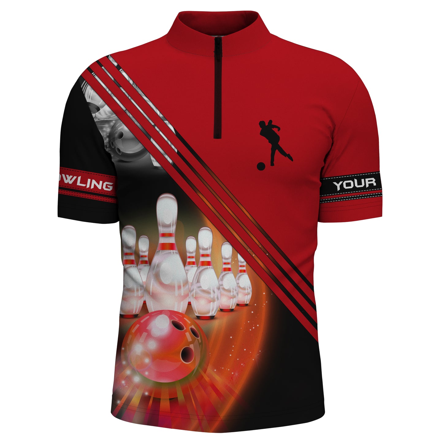 Custom bowling shirt for men – personalized team jersey front view