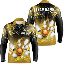 Load image into Gallery viewer, Mens polo bowling shirt Custom black yellow bowling lightning thunder team bowling league jerseys NQS7086