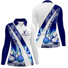 Load image into Gallery viewer, White Bowling Polo Shirts For Women Custom blue light bowling ball pins Team League Jerseys NQS6732