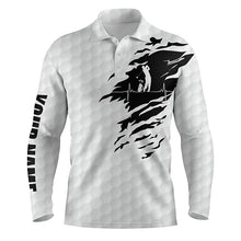 Load image into Gallery viewer, Mens golf polo shirts custom name golf ball pattern white golf shirt, gifts for golf lovers NQS4472