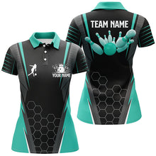 Load image into Gallery viewer, Black Women's Polo Bowling Shirt Custom Name Ladies Bowlers Jersey, team bowling outfits | Turquoise NQS6505