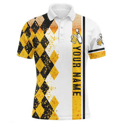 Funny black and yellow argyle Bowling beer Polo shirts for men custom team bowling jerseys for mens NQS6950