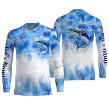 Load image into Gallery viewer, Wahoo saltwater fishing blue sea camo Custom Name sun protection UPF long sleeves fishing jersey shirt NQS3540