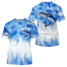 Load image into Gallery viewer, Wahoo saltwater fishing blue sea camo Custom Name sun protection UPF long sleeves fishing jersey shirt NQS3540