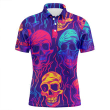 Load image into Gallery viewer, Colorful neon skull pattern Mens golf polo shirt custom men&#39;s golf shirts, best golf gifts for men NQS6520