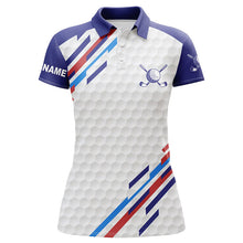 Load image into Gallery viewer, Personalized white golf polos shirts for women, custom golf tops for ladies | Blue NQS7119