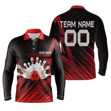 Load image into Gallery viewer, Red personalized bowling shirt for men – custom name design side view