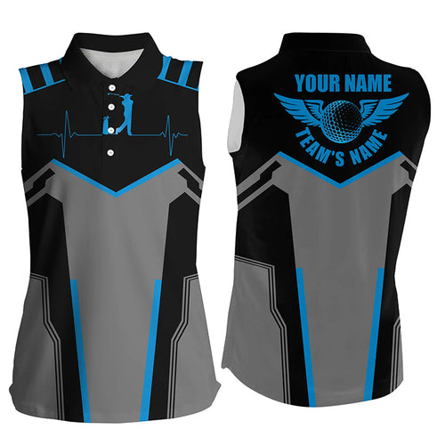 Black Womens sleeveless polo shirts custom golf heartbeat golf shirt for women, best golf gifts | Blue NQS6302