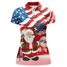 Load image into Gallery viewer, Christmas Santa American flag patriotic custom Women golf polo shirts, Xmas US flag golf shirts ladies NQS6780