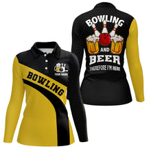 Load image into Gallery viewer, Bowling team Polo shirt for women custom black and yellow bowling and beer therefore I'm here NQS6566