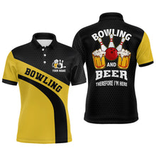 Load image into Gallery viewer, Bowling team polo shirts for men custom name black and yellow bowling and beer therefore I'm here NQS6566