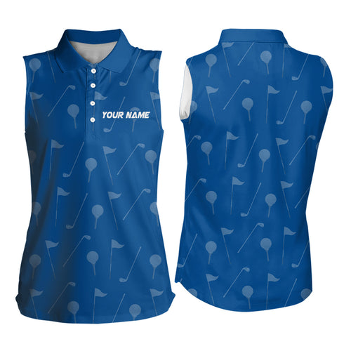 Womens sleeveless golf polos custom blue golf pattern polos shirt for ladies, personalized golf gifts NQS6577