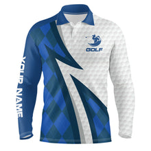 Load image into Gallery viewer, Mens golf polo shirts custom name blue argyle pattern white golf ball skin mens golf wears NQS7167