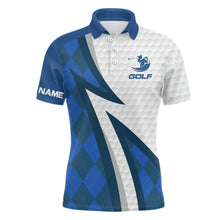 Load image into Gallery viewer, Mens golf polo shirts custom name blue argyle pattern white golf ball skin mens golf wears NQS7167