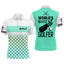 Load image into Gallery viewer, Mens golf polo shirt custom white and green pattern world's okayest golfer golf shirt for mens NQS6671