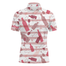 Load image into Gallery viewer, Wine stripe pattern Mens golf polo shirt custom name mens white golf tops, unique golf gifts NQS6445