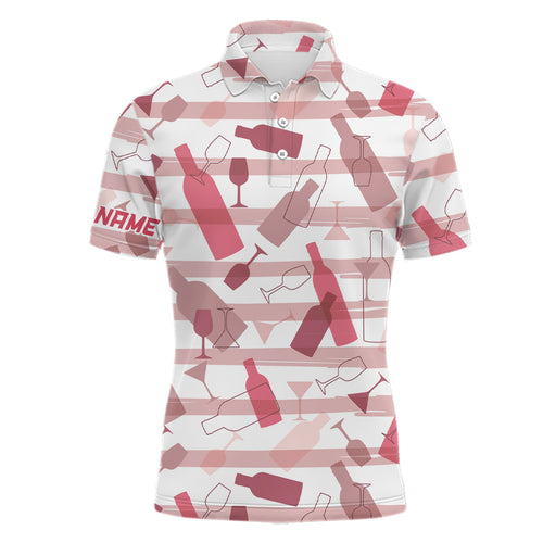 Wine stripe pattern Mens golf polo shirt custom name mens white golf tops, unique golf gifts NQS6445