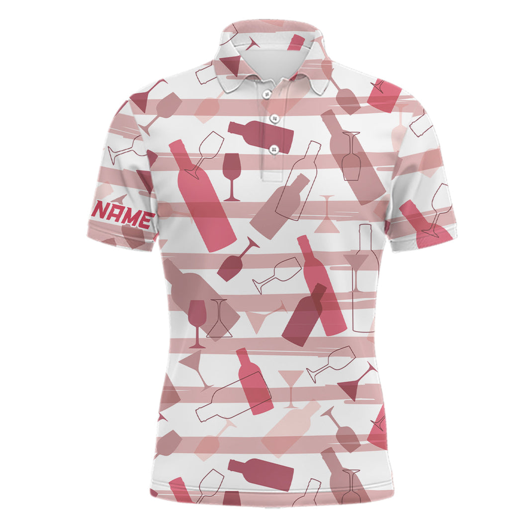 Wine stripe pattern Mens golf polo shirt custom name mens white golf tops, unique golf gifts NQS6445