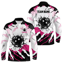 Load image into Gallery viewer, Personalized pink and white camo bowling polo shirts for men, custom team men's bowling shirt NQS6713