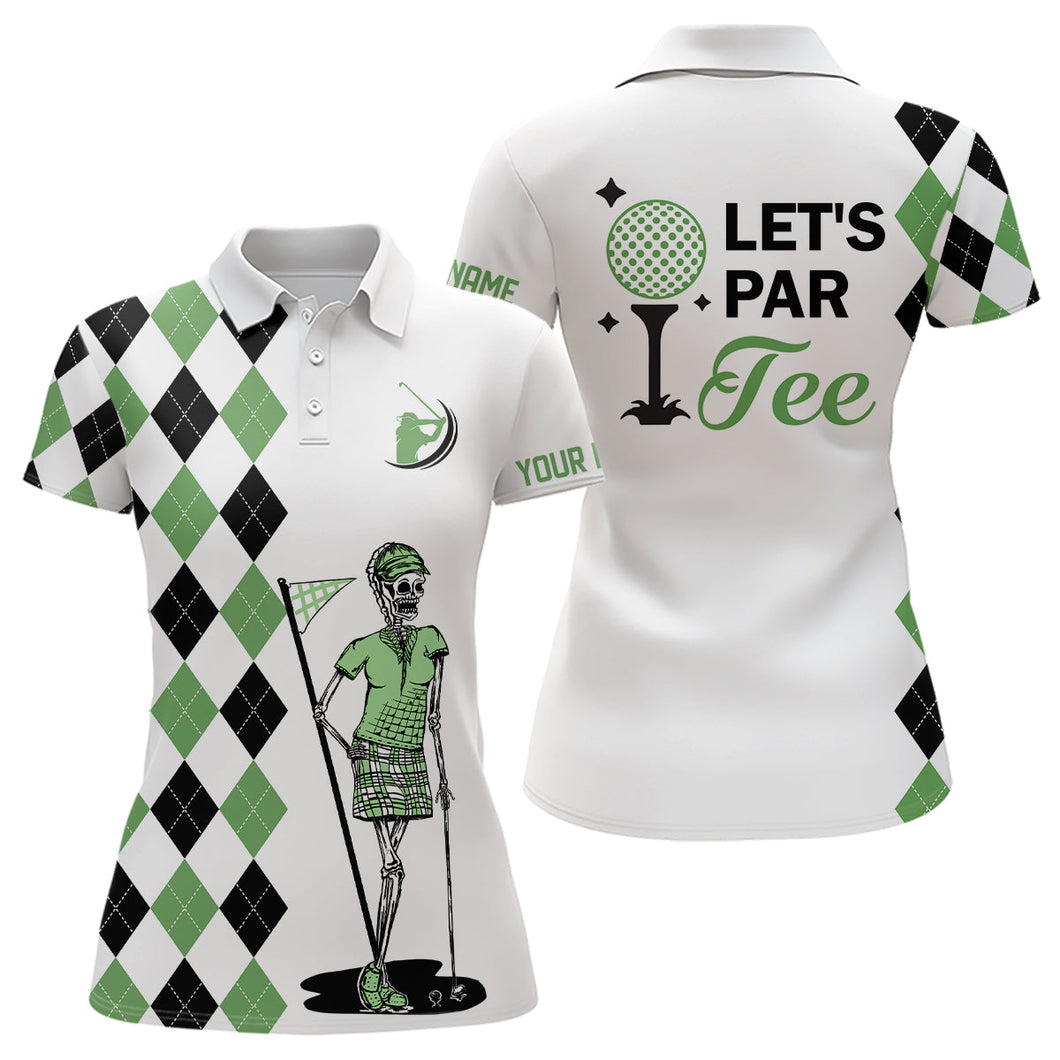 Black and green argyle pattern Women golf polo shirts custom Let's par tee skull golf gifts for ladies NQS6918