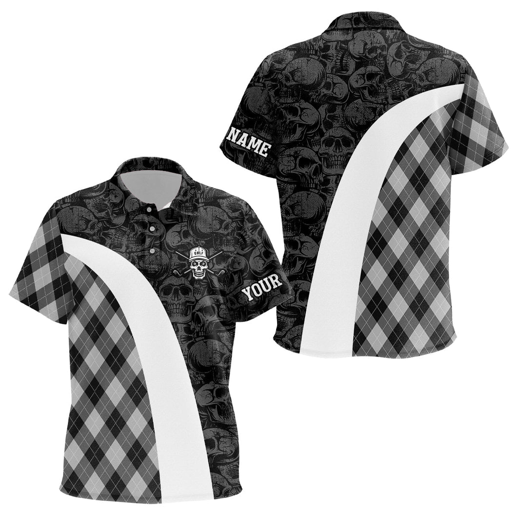 Black and white Kid golf polo shirts custom skull argyle plaid pattern golf shirts for Kid NQS6518