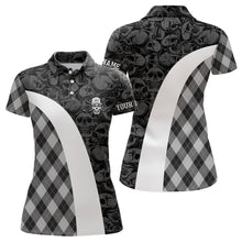 Load image into Gallery viewer, Black and white Womens golf polo shirts custom skull argyle plaid pattern golf shirts for ladies NQS6518