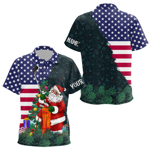 American flag Christmas Santa golf pattern custom Kid golf polo shirts, Xmas golf outfits Kid NQS6779
