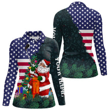 Load image into Gallery viewer, American flag Christmas Santa golf pattern custom Womens golf polo shirts, Xmas golf outfits women NQS6779