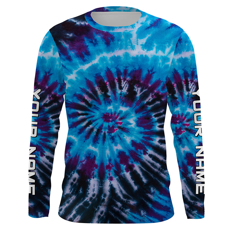 Blue black Tie Dye Custom printed Shirt, Performance long sleeve UV protection Fishing shirt FSD3364