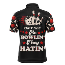 Load image into Gallery viewer, Funny Bowling Shirt for Men Personalized Name They See Me Bowlin&#39; They Hatin&#39; Bowler Polo Jersey NBP116
