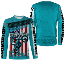 Load image into Gallery viewer, Motocross Racing American Flag Over Printed Hoodie, Long Sleeves, Custom MotoX Dirt Bike Shirt| NMS272