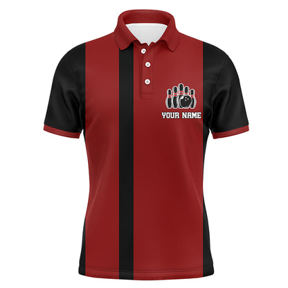 Red & Black Polo Bowling Shirt for Men, Custom Name Bowling Jersey, Spare Me Bowlers Shirt NBP133